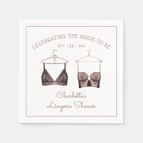 Black Pink Lace Watercolor Lingerie Bridal Shower Napkins