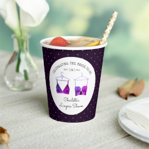 Black Pink Lace Watercolor Lingerie Bridal Shower Paper Cups