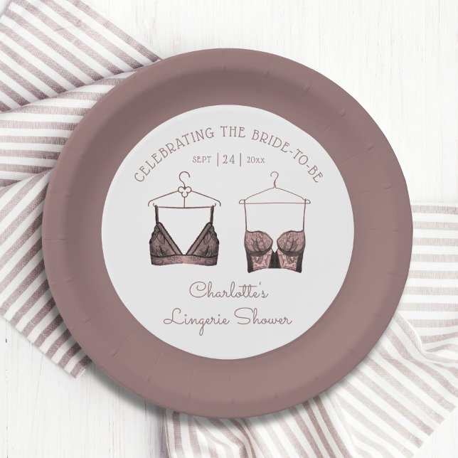 Black Pink Lace Watercolor Lingerie Bridal Shower Paper Plates (Creator Uploaded)