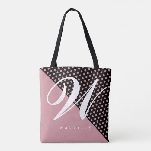 Black Pink Large Monogram Polka Dot Tote Bag