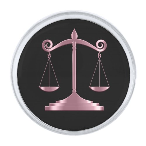 Black  Pink  Lawyer _ Scales of Justice   Silver Finish Lapel Pin