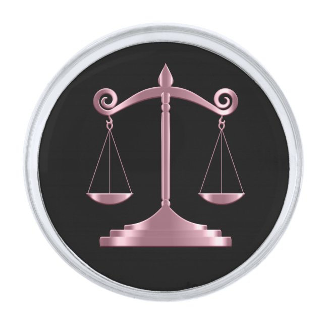Black & Pink | Lawyer - Scales of Justice   Silver Finish Lapel Pin (Front)