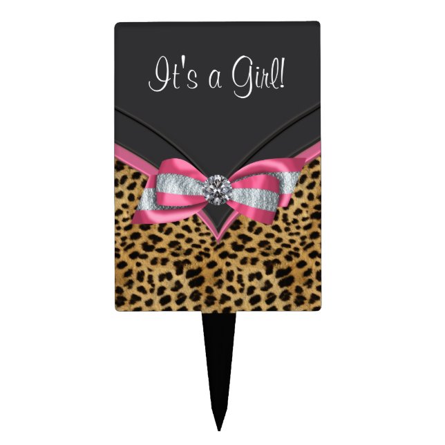 Black Pink Leopard Baby Shower Cake Topper (Front)