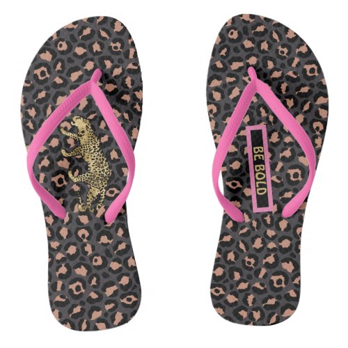 Black Pink Leopard Shoes Personalize Message   Flip Flops
