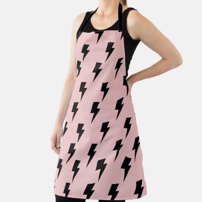 Black Pink Lightning Y2K Indie Stylish Cooking Apron (Insitu)