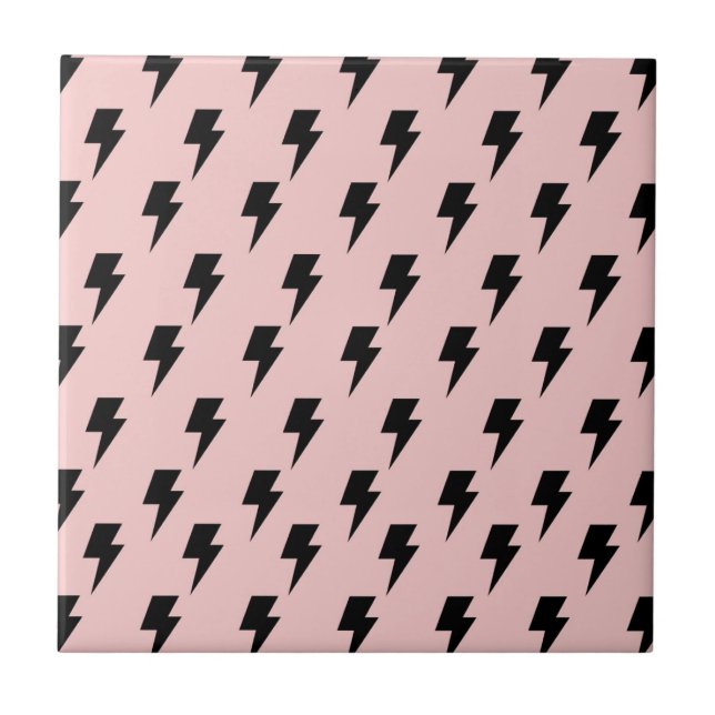 Black Pink Lightning Y2K Indie Stylish Decor Ceramic Tile (Front)
