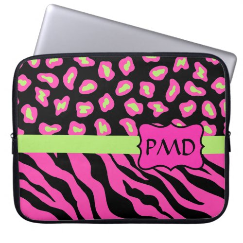 Black Pink  Lime Green Zebra  Cheetah Skins Laptop Sleeve
