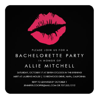 Black & Pink Lips Bachelorette Party Card
