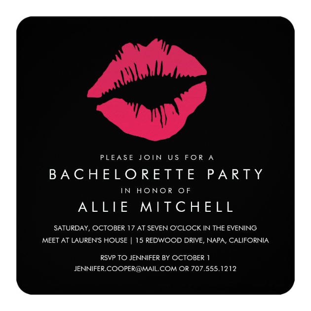 Black & Pink Lips Bachelorette Party Invitation