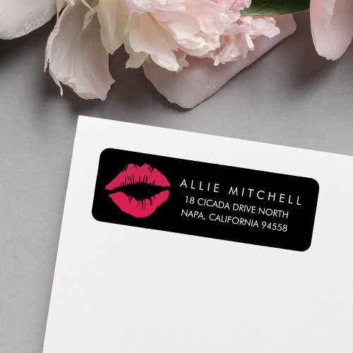 Black  Pink Lips Return Address Label