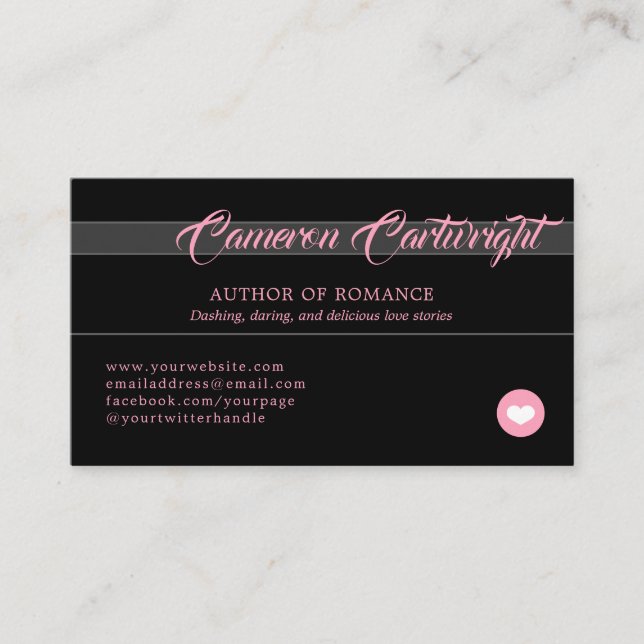 Black & Pink - Little Heart - Author Business Card (Front)