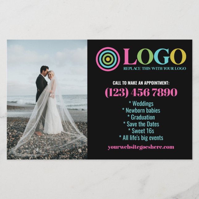 Black Pink Logo Photos Promo Small Business Flyer (Front)