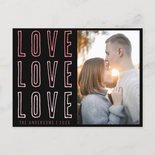 Black Pink Love Love Love Valentines Family Photo Holiday Postcard