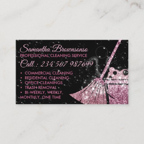 Black Pink Luxury Cleaning Maid Janitorial Business Card