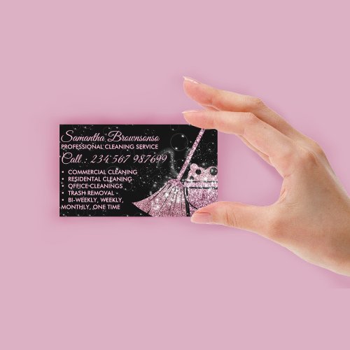 Black Pink Luxury Cleaning Service Maid Janitorial Business Card