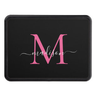 Black Pink Magenta Monogram Script Name Initial Hitch Cover