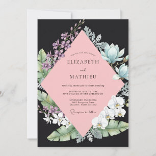 Black Pink Magnolia Wedding Invitation