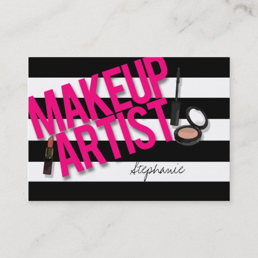 Customizable Black & Pink Makeup artist Business Cards
