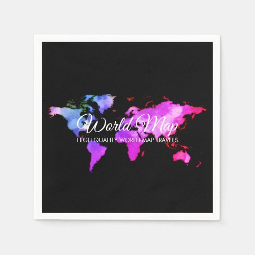 Black Pink Map Globe Travel Agent Napkins