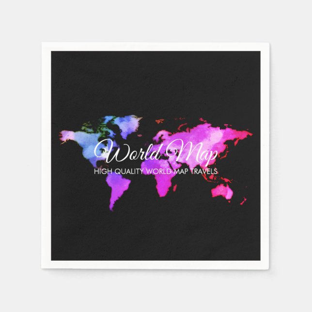 Black Pink Map Globe Travel Agent Napkins (Front)