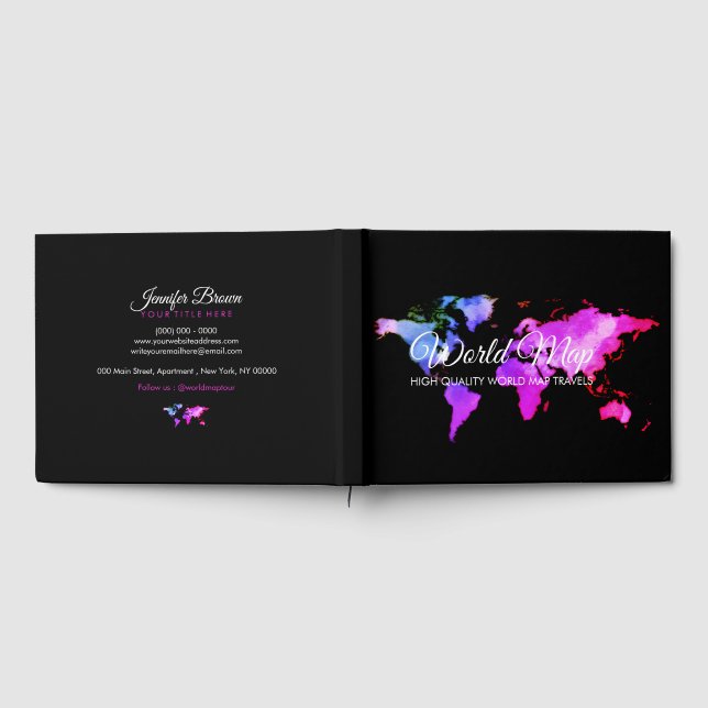 Black Pink Map Trip Globe Travel Agent Guest Book (Full)