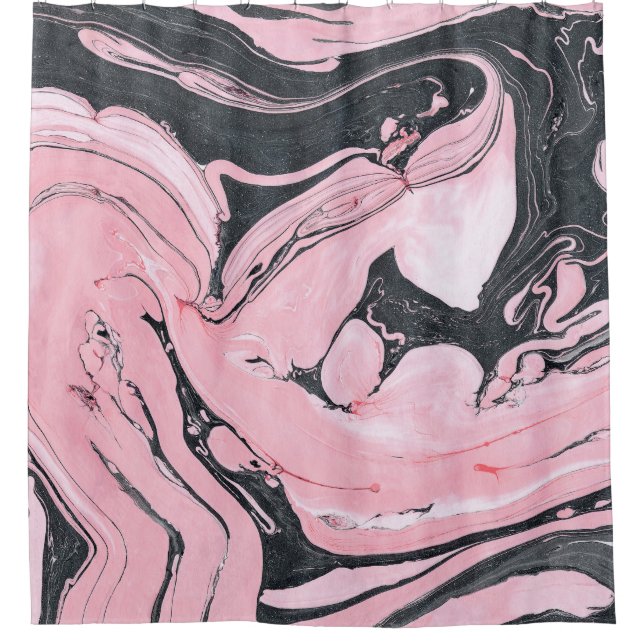 Black Pink Marble: Abstract Art Shower Curtain (Front)