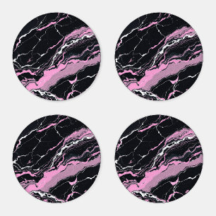 Black & Pink Marble Coaster Set