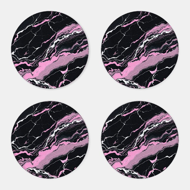 Black & Pink Marble Coaster Set (Set)
