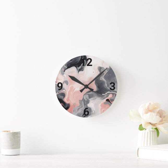 BLACK PINK MARBLE INSPIRED WALL CLOCK (Home)