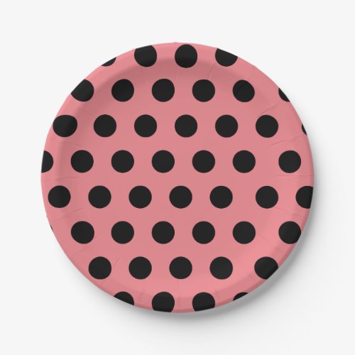 Black  Pink Medium Sized Polka Dot Chic Paper Plates