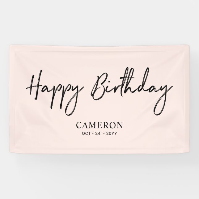 Black & Pink Minimal Custom Happy Birthday Banner (Horizontal)