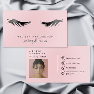 Black Pink Minimal Modern Lashes Makeup Photo Raised Spot UV Business Card