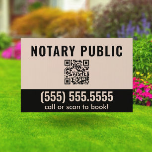 Black & Pink Minimal QR Code Notary Public Yard Sign
