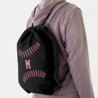 black pink minimalism girls personalized softball drawstring bag