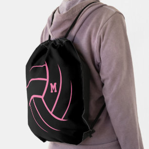 black pink minimalism volleyball monogrammed drawstring bag