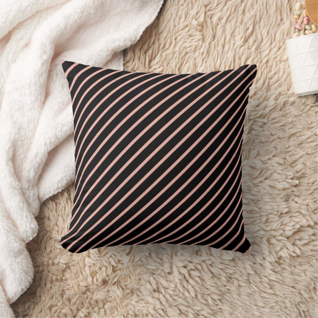Black Pink Modern Diagonal Stripes Throw Pillow (Blanket)