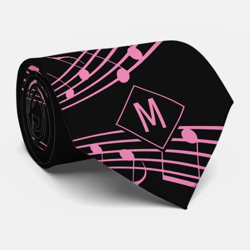 Black Pink Monogram MUSICAL NOTES  Neck Tie