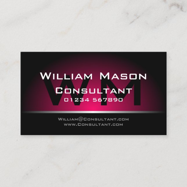 Black Pink Monogram Professional - Business Card (Front)
