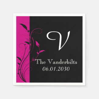 Black Pink Monogram Wedding Monogram Wedding Napkins