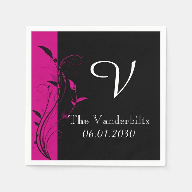 Black Pink Monogram Wedding Monogram Wedding Napkins (Front)