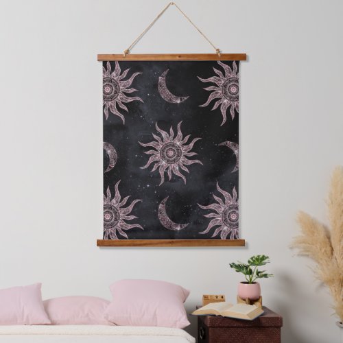 Black Pink Moon Sun Mandala Hanging Tapestry