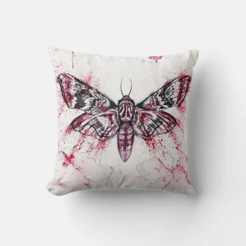 Black  Pink Moth  Throw Pillow