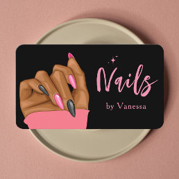 Black Pink Nail Technician Modern Nails Art Salon Business Card