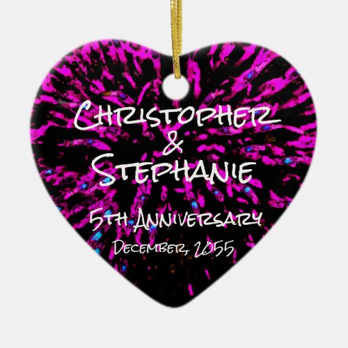Black Pink Name Heart Anniversary Christmas Ceramic Ornament
