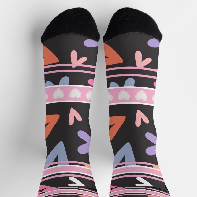 Black & Pink - Name Number heart Socks (Top)