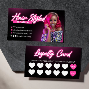 Black & Pink Neon Loyalty Hair Salon Reward Card