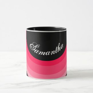 Black & Pink Ombre Curved Stripes Script Name
