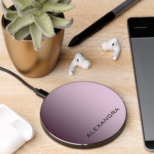 Black Pink Ombre Custom Name Wireless Charger
