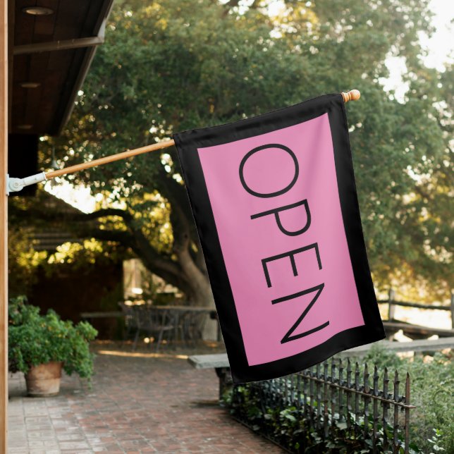 BLACK & PINK OPEN SIGN FLAG (In SItu)