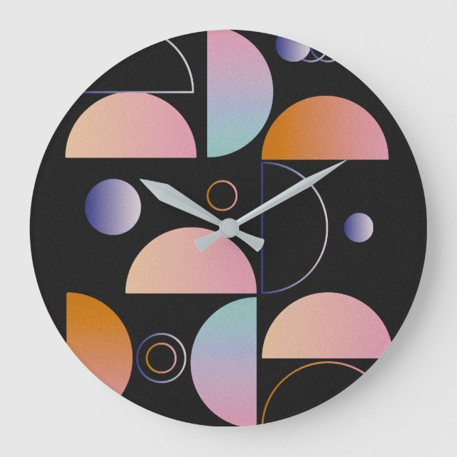 Black Pink Orange Abstract Art Pattern Large Clock (Front)